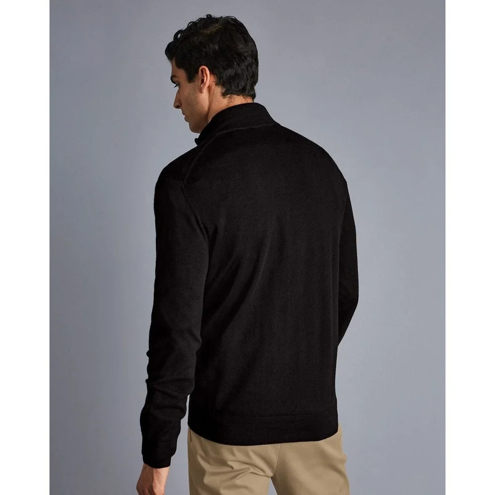 Charles Tyrwhitt Pure Merino Wool Quarter Zip Sweater Black 3XL NWT